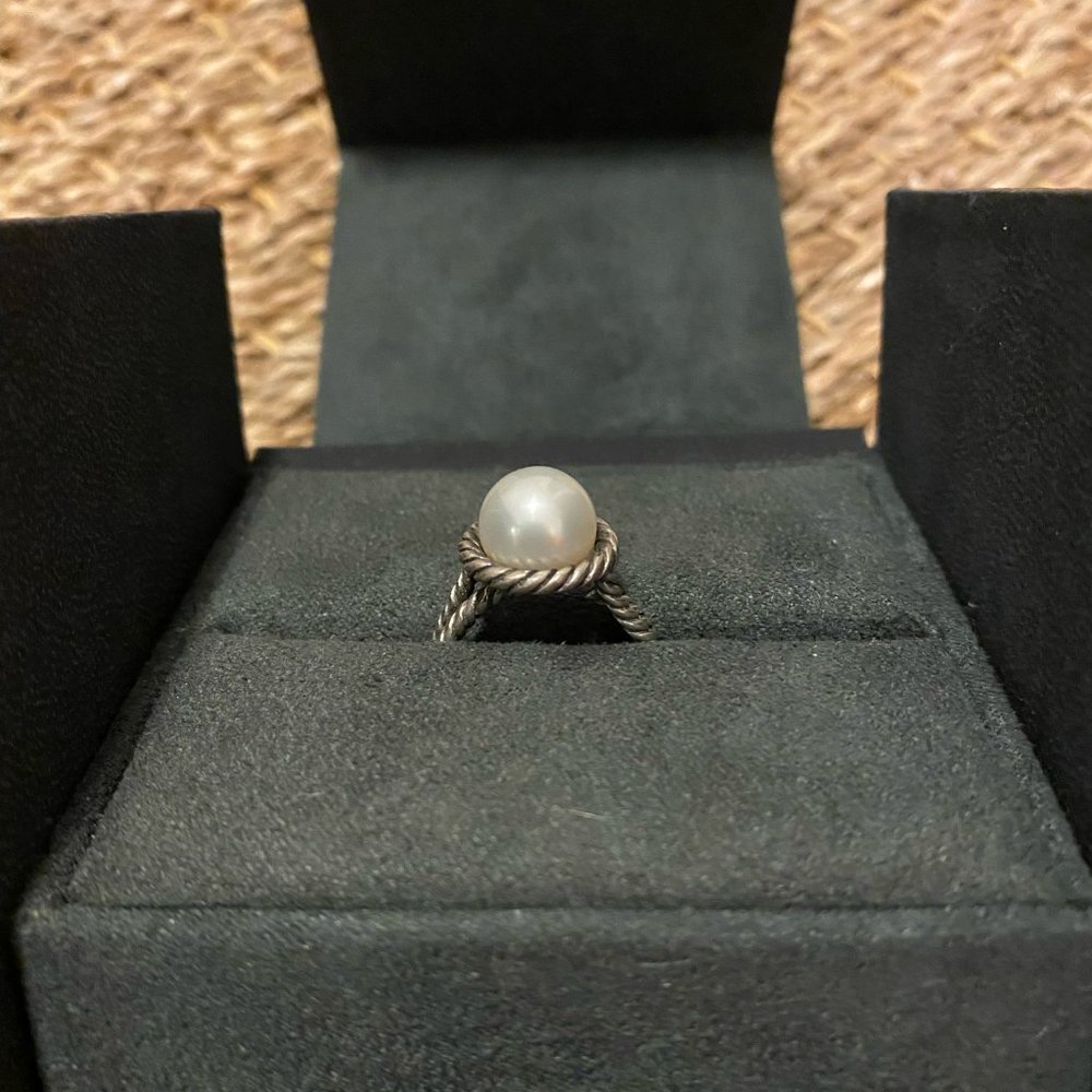 David Yurman Sterling Rope Pearl Ring with Gray-White Pearl